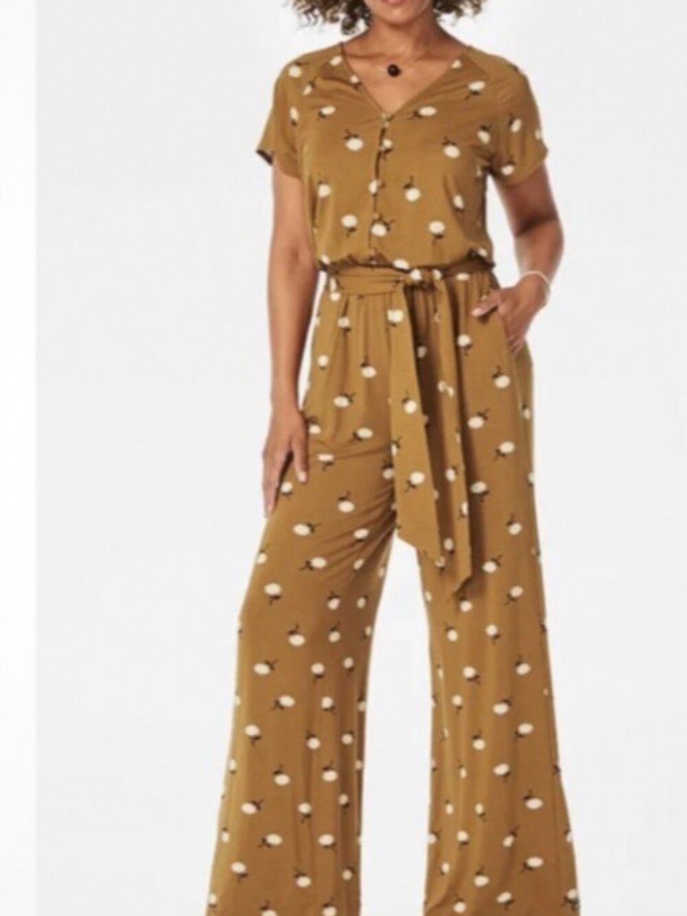 Matilda Jane Up In Front Romper Jumpsuit Tan Floral Daisy Print Large